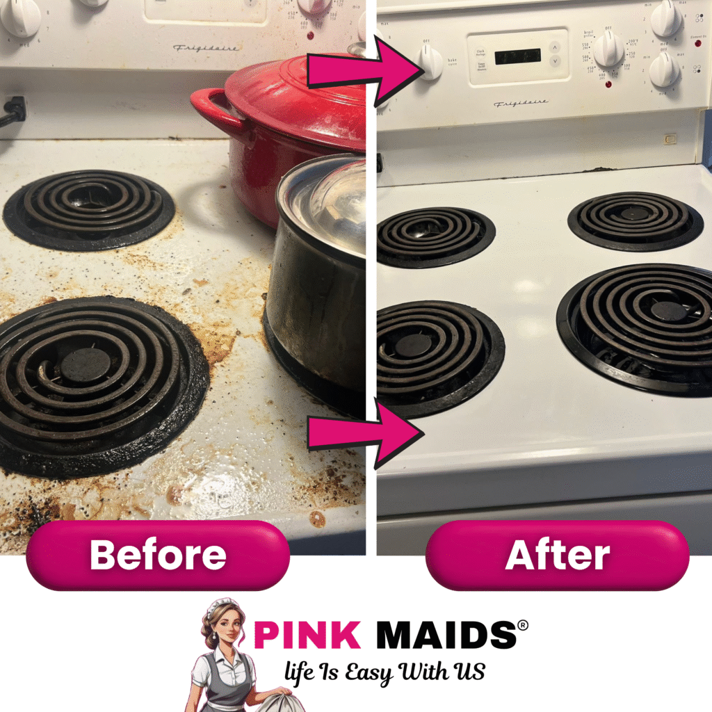Before And After Gas Stove Cleaning Pink Maids